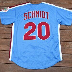 New! Mike Schmidt Philadelphia Phillies Blue Zip-Up Baseball Jersey Men's Large